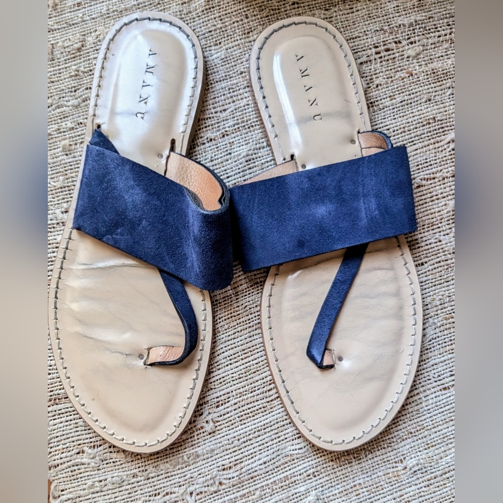 Amanu •  Suede Flat Sandals in Blue